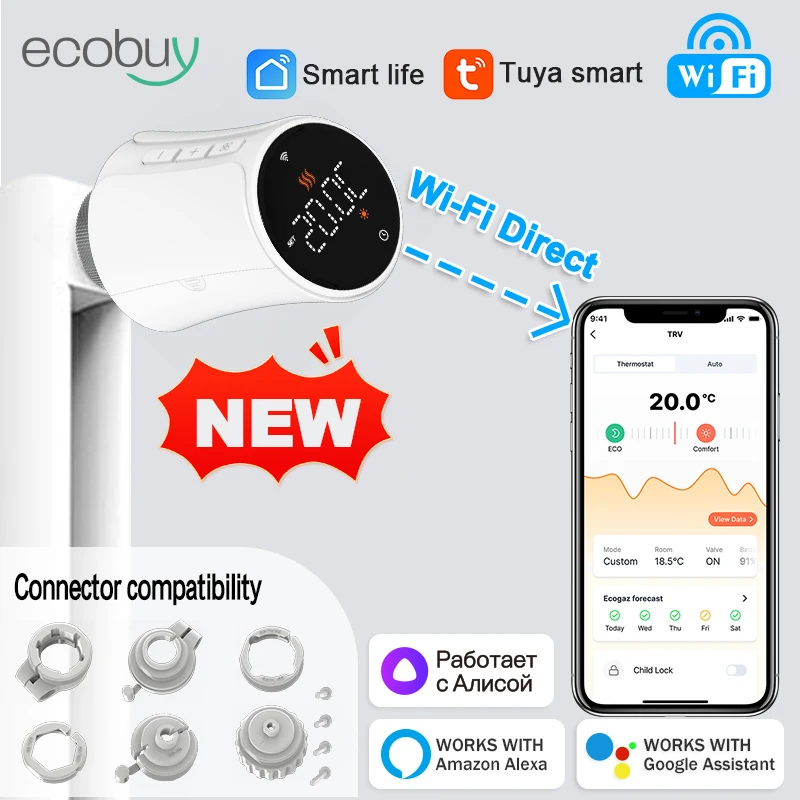 NOVÝ TUYA WIFI TERMOSTAT RADIÁTOR OBCHOD TRV TRV SMART TERMOSTATICKÝ VENTIVE WIFI TERMOSTAT TERMOSTAT ODDELENIE Alexa Google Home