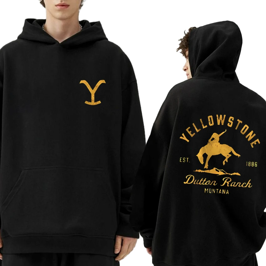 Nový v Yellowstone Dutton Ranch obojstranná tlačená mikina Muži ženy módna mikina Unisex Čierne fleece pullovs