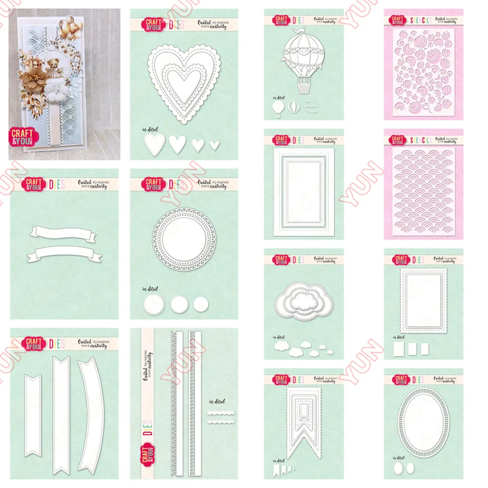 Nový Valentín ATC Biscuit Frame Hearts Mini Banners Stencils Waves Circles Scrapbooking Denník Reliéf