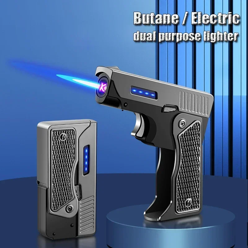 Nový veterný plyn-elektrický plazmový typ C USB Nabíjateľný zapaľovací darček pre mužov