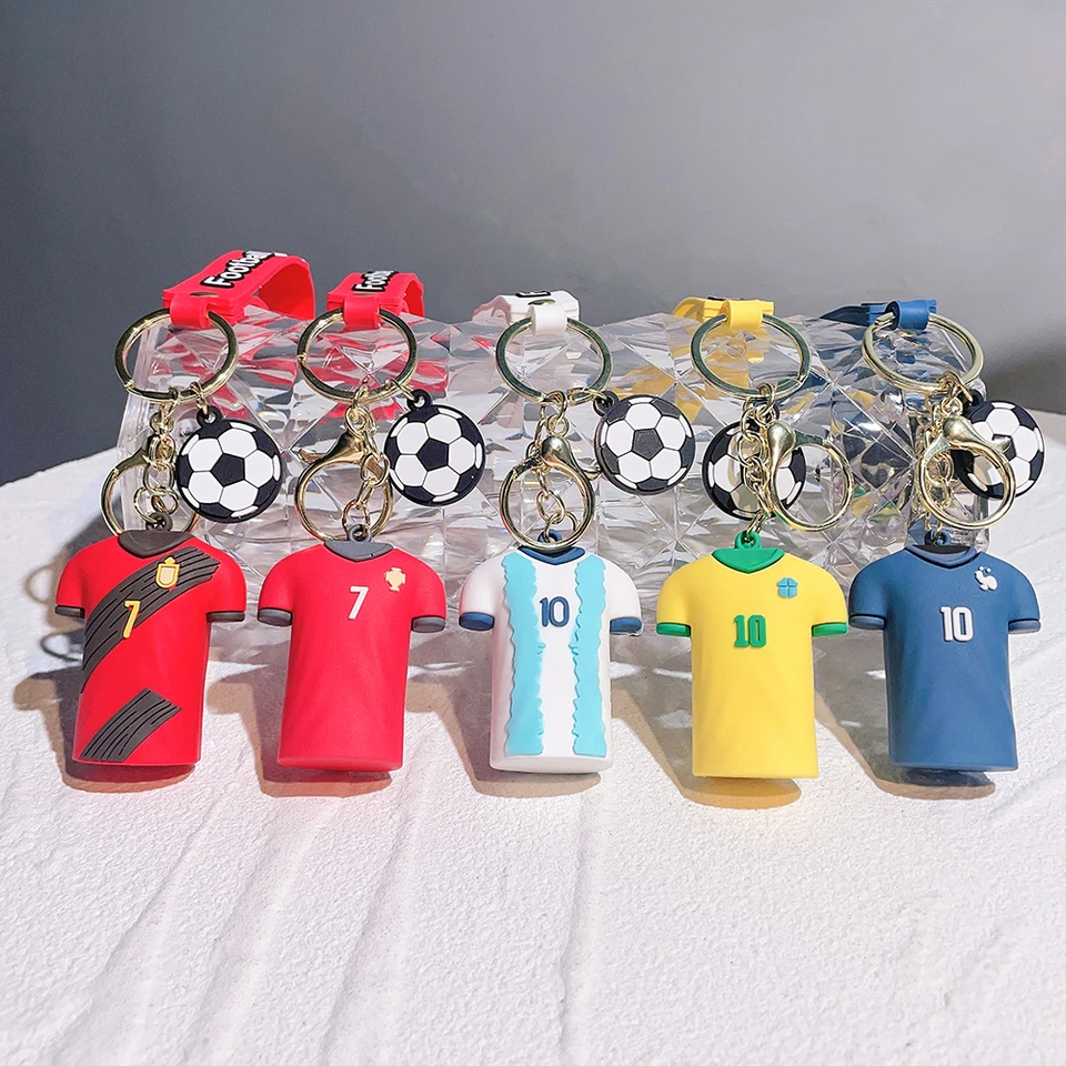 Nový vytlačený na oboch stranách Jersey Tvar Keychain Charms Športový kľúče prsteň futbalové fanúšik Drinket Souvesir Darček darček