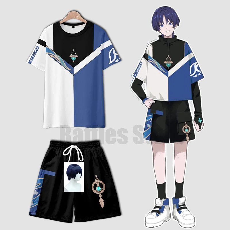 Nový Wanderer Cosplay Denný oblek Genshin Impact Deriváty kostým Scaramouche Trink Torts Uniformy tričko letné streetwear