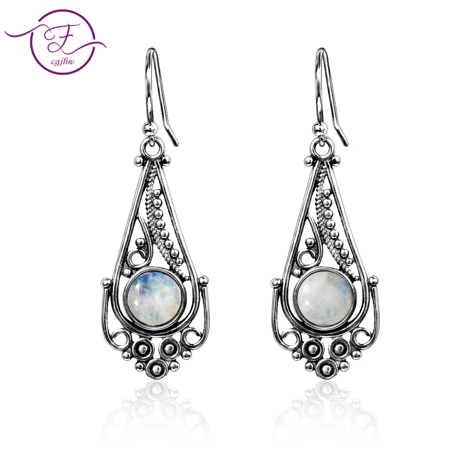 Nový zoznam 7 mm okrúhle prírodné mesačné náušnice Čestný štýl 925 Sterling strieborné náušnice Ženy módne svadobné hostiny