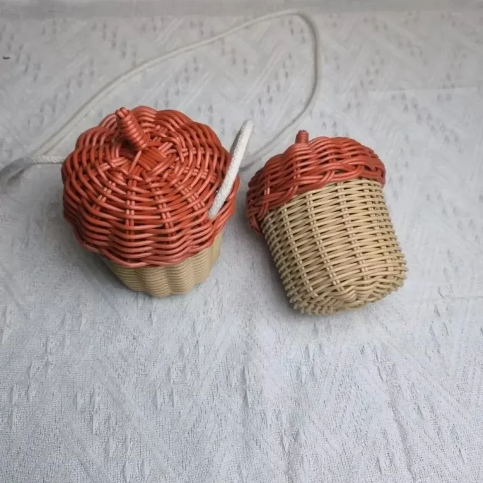 Nový úložný kôš v tvare žalúdka ručne tkané okrúhle ratanové vrecko vedro Tropical Beach Style Woven Bag Foto Photo rekvizity kabelky