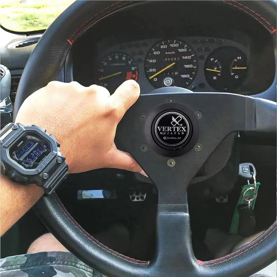 Nový čierny vrchol JDM upravený závodný automobil volant volant Horn Button Stredová čiapka so vzorom loga Vertex Interiérové ​​príslušenstvo