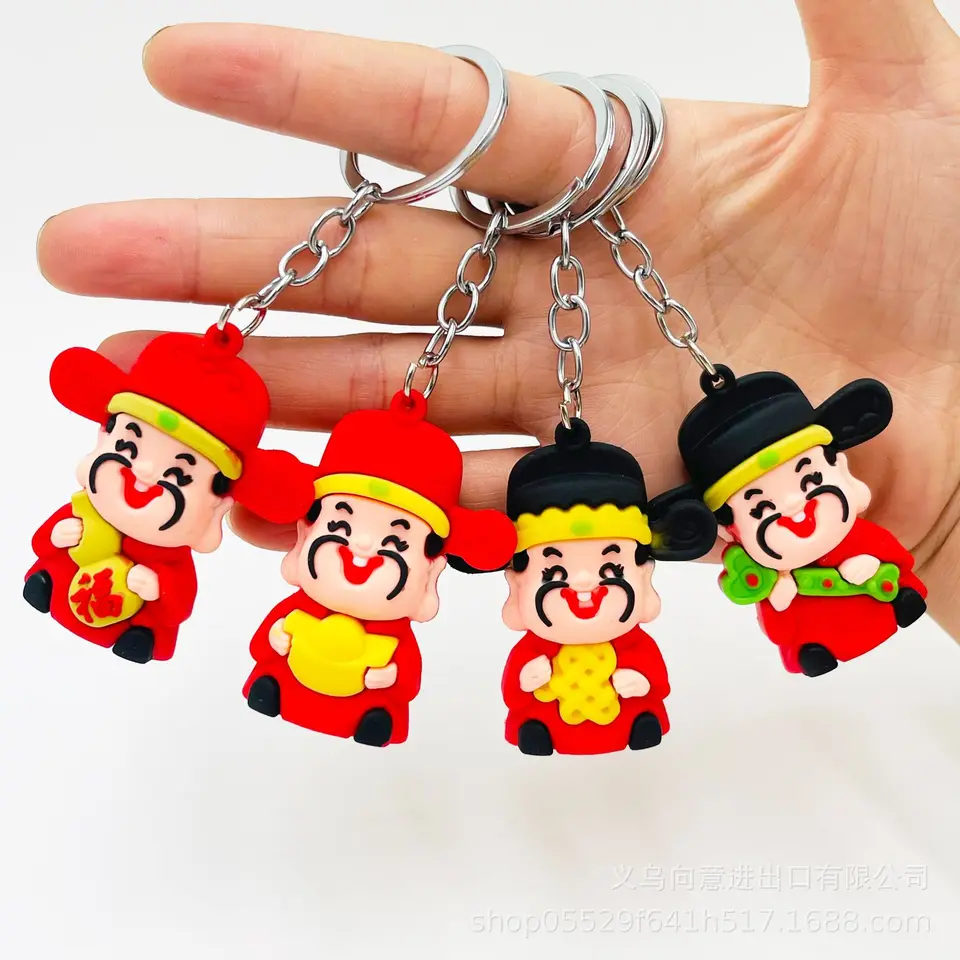 Nový čínsky boh bohatstva Keychain Cartoon Lucky Bag zavesenie darček Klávesové kľúče novoročné šperky
