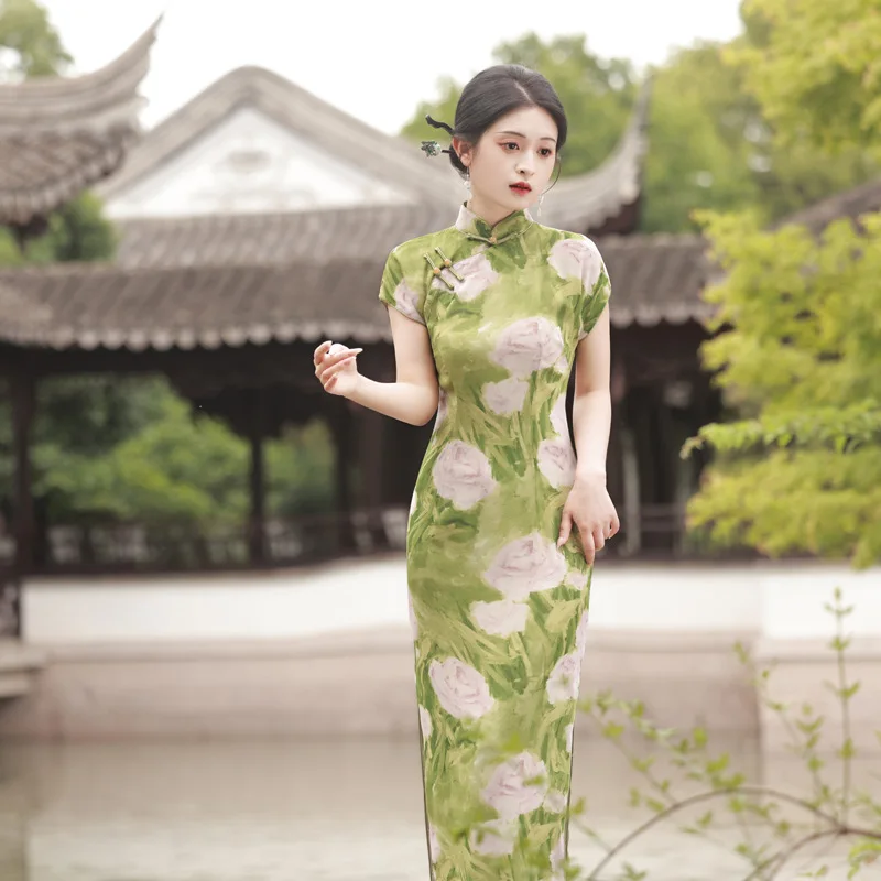 Nový čínsky štýl Cheongsam šaty s elegantným vylepšeným ženským temperamentom retro qipao sukňa
