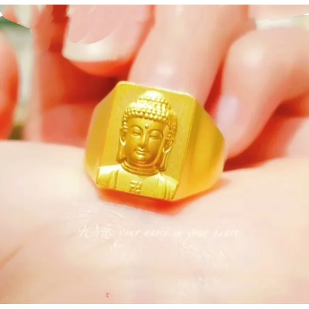 Nový čínsky štýl trojrozmerný reliéf Buddha hlavný prsteň unisex High-end Banquet Jewelry Rings