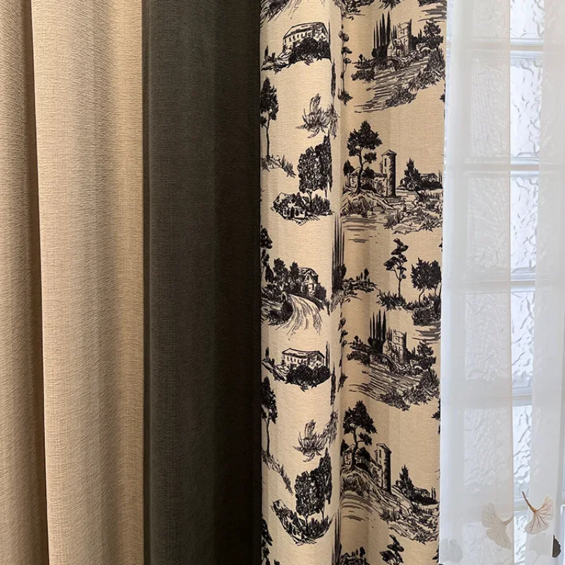 Nový čínsky štýl výpadky záclony pre obývaciu izbu Spálňa Vyšívaná patchwork Chenille Window Curtain High Shading Cortinas