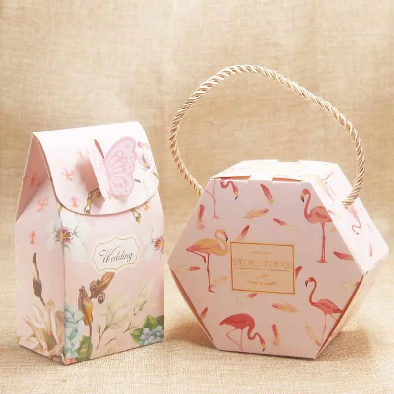 Nový štýl DIY 10ks Pink Flamingos Candy Bag Box pre párty dekorácie/podujatia Dodávky/svadobné dary