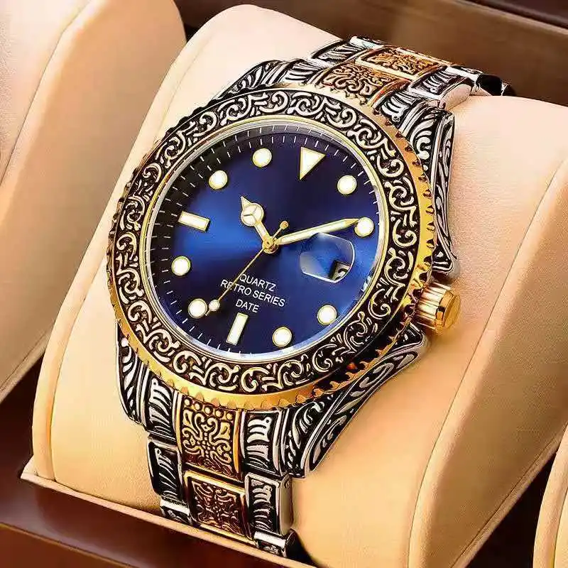 * Nový štýl hodinky* Engrave Retro Vintage Watch Copy Business Men Sport Luxusné sochárske náramkové hodinky