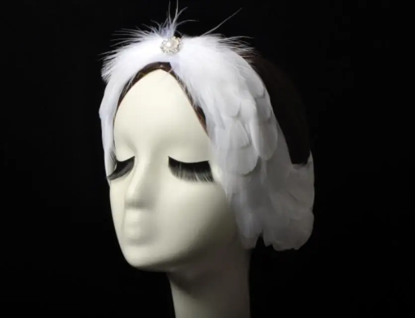 Nový štýl labuť Lake Balet White Feather Headband pre ženy Kadery Key pokrývky hlavy Pearlsfeather Hadpiece