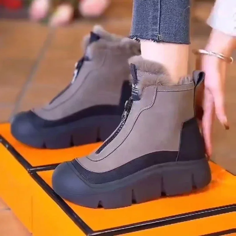 Nový štýl plus zamatové teplé stredne rezané bavlnené topánky zimné všestranné plošinové topánky High Snow topánky Soft módne dlhé topánky