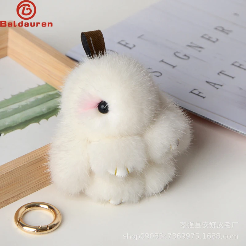 Nový štýl ručne vyrobený skutočný nork kožušinový králičie kúzlo Keychain Keychain DETI DETSKÉ KLASY BULNY BUNNY KLASYRING CAR Kľúčové dekorácie Darčeky šperky