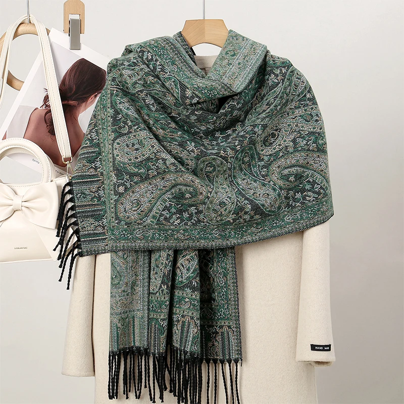 Nový šál teplý zimný šál Hidžab Dámske tlač Paisley Cashmere Pashmina hrubý zábal hlava hlava Fould Luxury 2024 prikrývka Echarpe