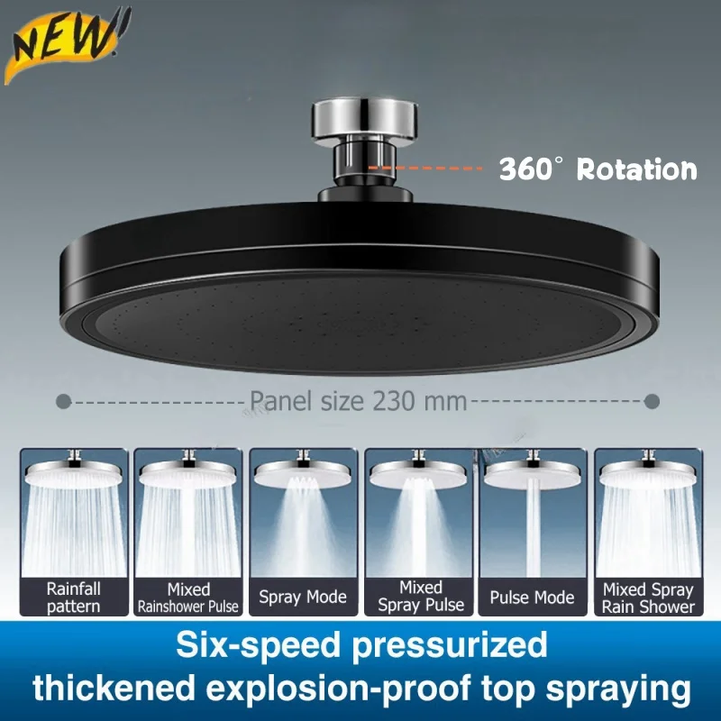 Nových 6 režimov Veľký prietok Supercharge Sprchova hlava 230 mm okrúhla vysoký tlak Dažďová sprcha Dažďová sprcha Kúpeľňa Kúpeľňa
