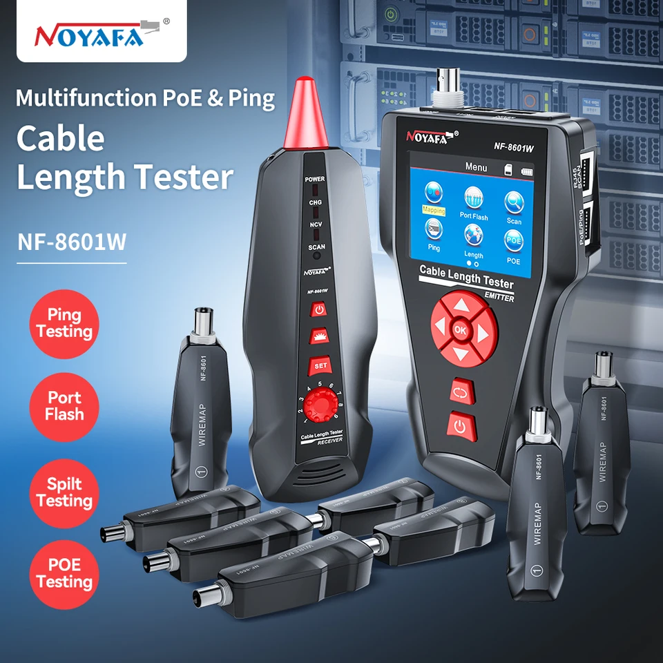 NOYAFA Network Dĺžka kábla Tester NF-8601W POE/PING TESTERS TESTER s viacúčelovou sledovačom linky s sieťou siete 8ks