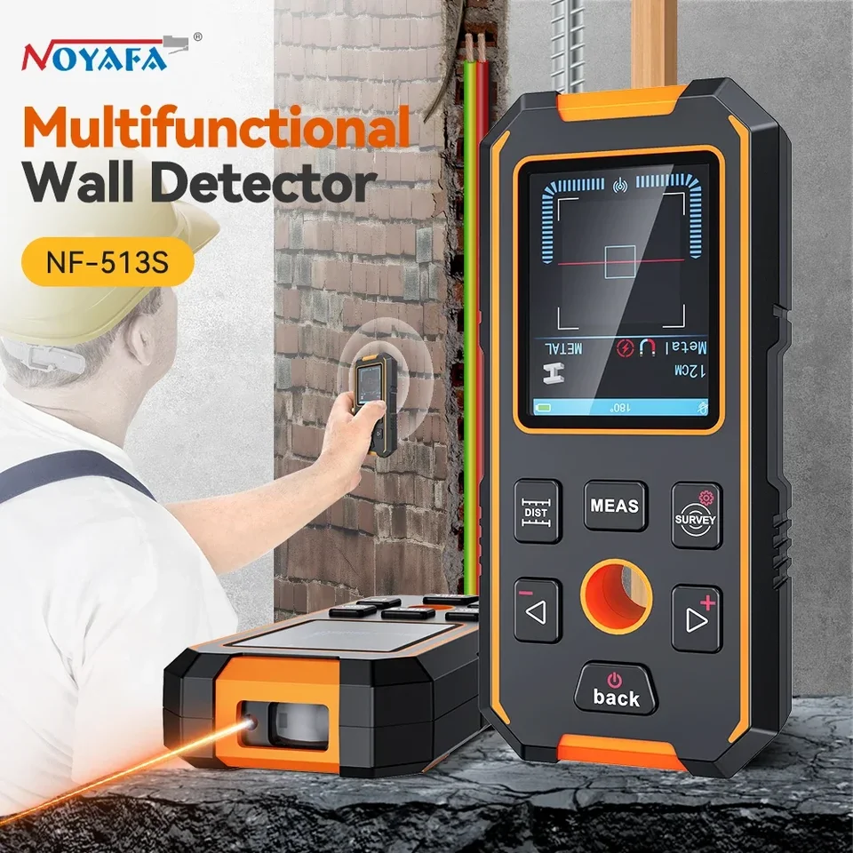 Noyafa NF-513 Kovový detektor steny skeneru AC Live Cable WIRES kovový drevený cvok Nájdenie s polohovacími otvormi detektorom steny