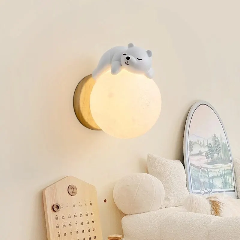 Nočná nástenná lampa Moderný kreatívny spánok medveď spálňa Moon Spálňa Nočné svetlo Light Boys Dievčatá izba nástenné lampy