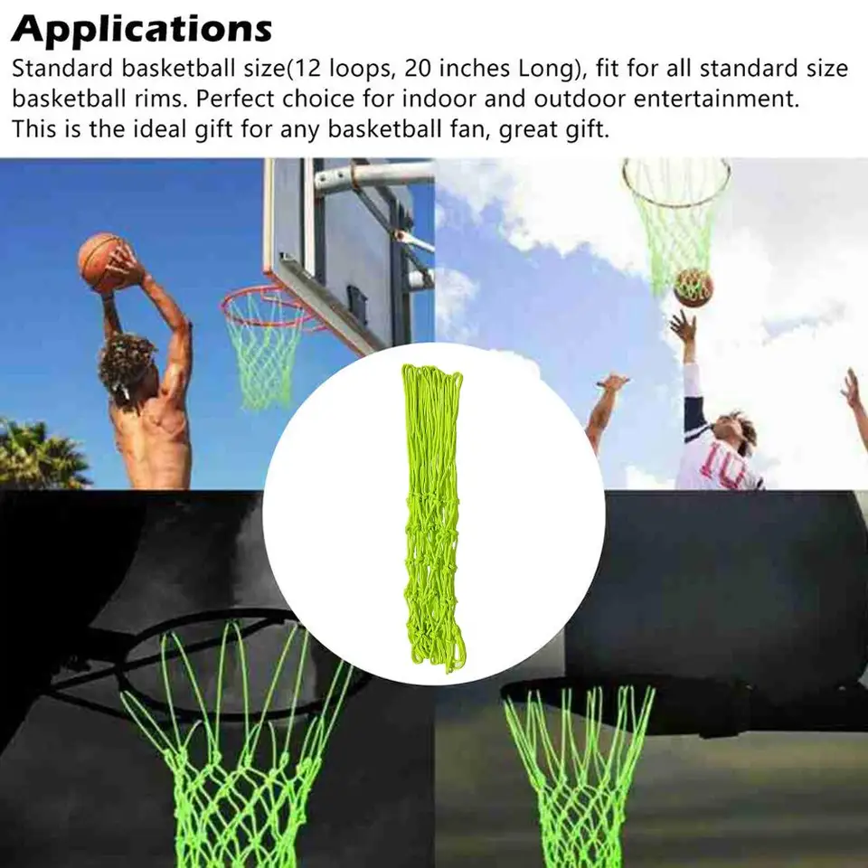 Nočné svetlo basketbalové sieť nylonu žiariaca basketbalová veľkosť 12 slučiek RIM Net GLOWING Basketbal štandard 50 cm siet obruč L6E5