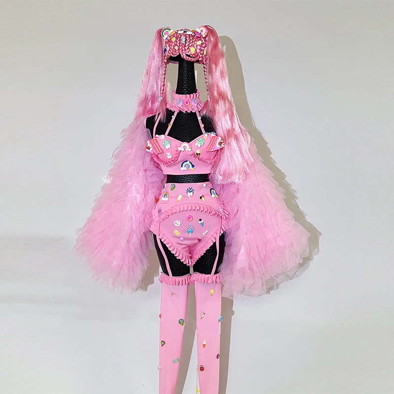 Nočný klub Bar Pink Gogo Dancer Outfit Lovely Drag Queen Stage Costume Coat Party Rave Outf Dance Dance Clothes vdb5228