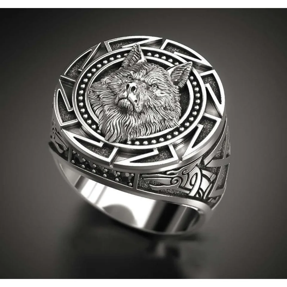 Nueva moda pop clásico estilo retro nórdico lOBo tótem Anillo Masculino dominante gótico hip hop rock calle nicho regalo joyas