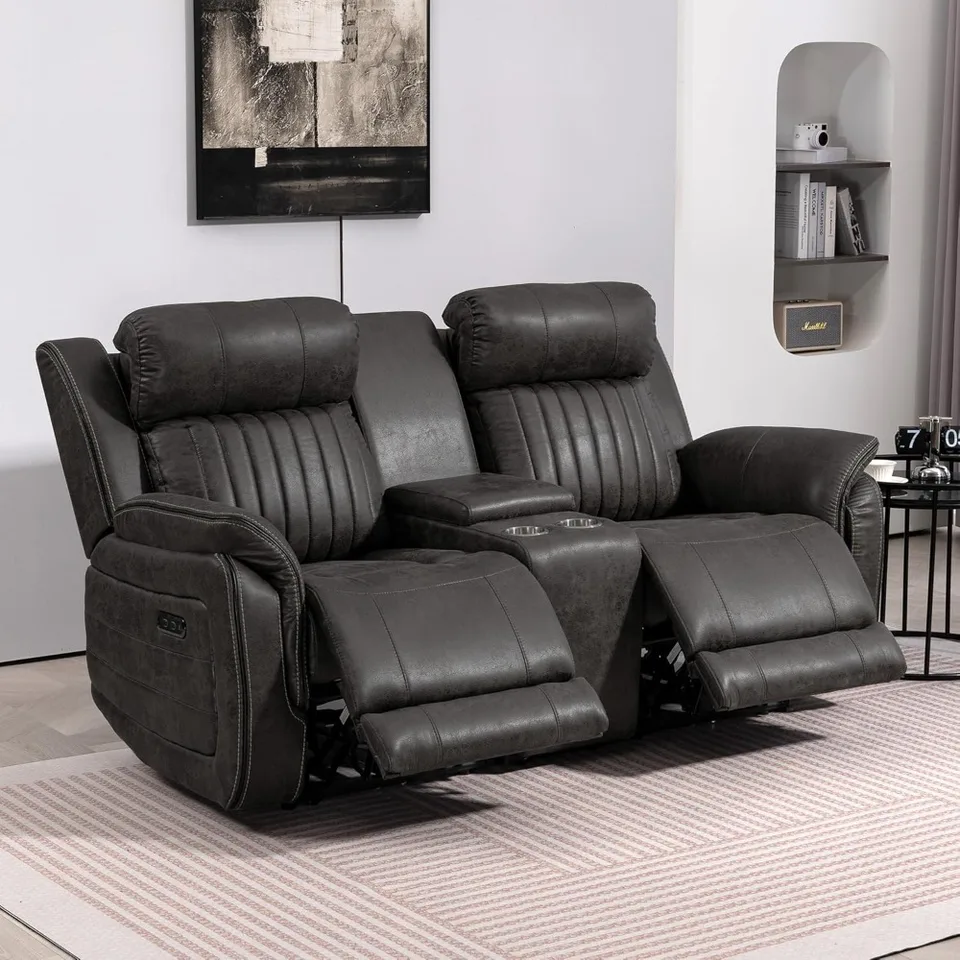 Nulový gravitačný napájanie Loveseat s nastaviteľným opierkom opierky opálenej opierky, Loveseat s konzolou, s portmi USB a typu-C