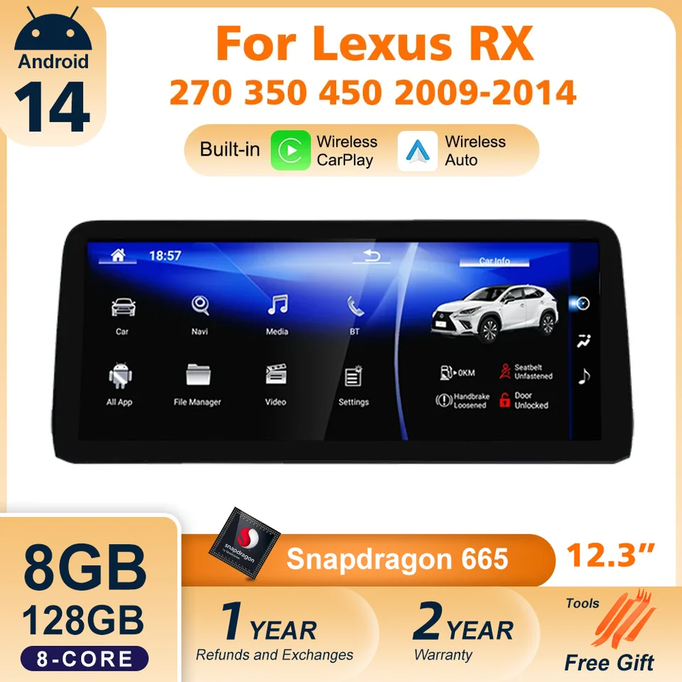 Nunoo Car Radio Android 14 CarPlay pre Lexus RX RX270 RX350 450 2009 2010 2010 2012 2013 2014 2015 2015