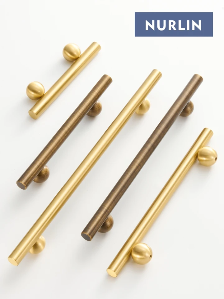 Nurlin Solid Brass Ball Foot Antique Mosadz skrinky Knižovacie gombíky dlhé dvere vytiahnite