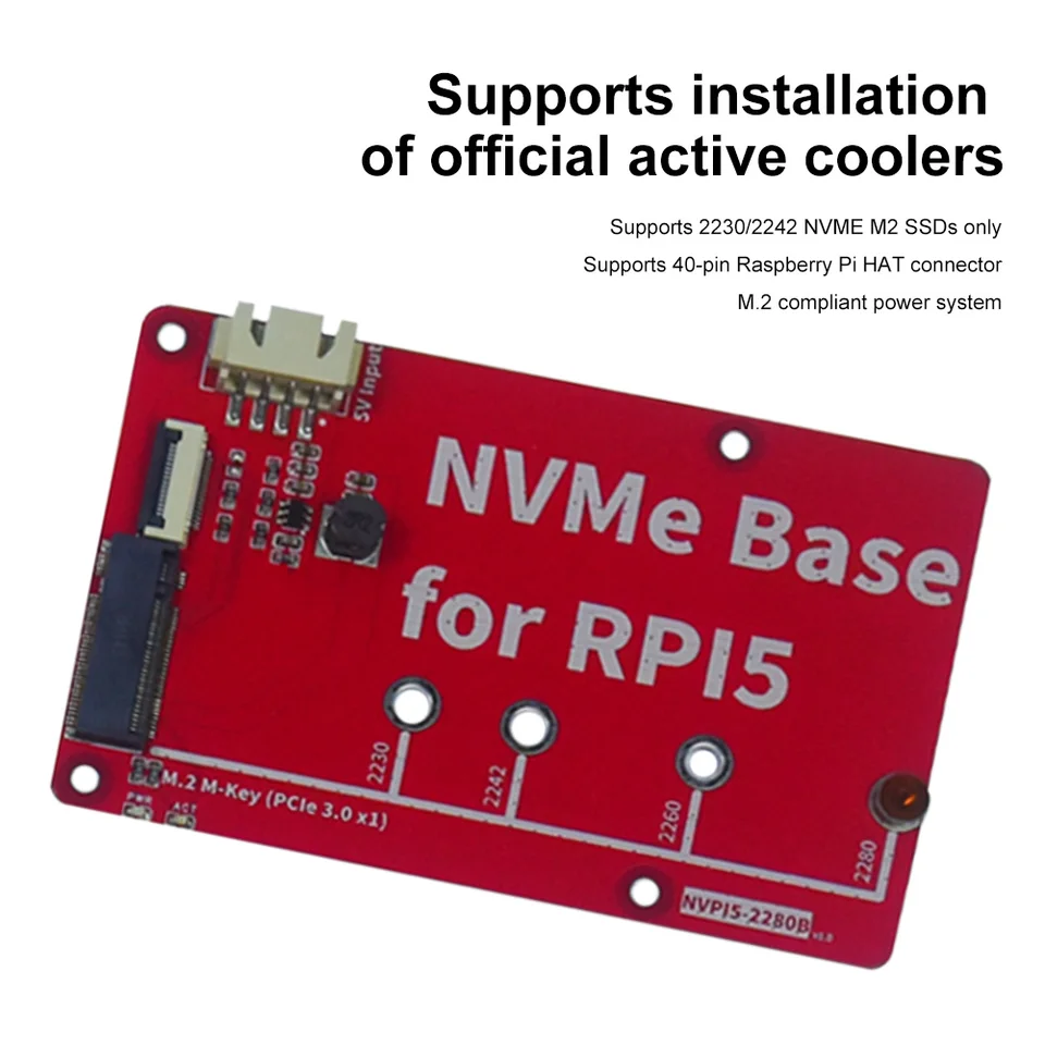 NVME M.2 SSD Hat M-Key Extension Adapter Board 2 LED svetlá pre M.2 M-Key 2230/22242/2260/2280 PCIE GEN3 SSD pre Raspberry PI 5