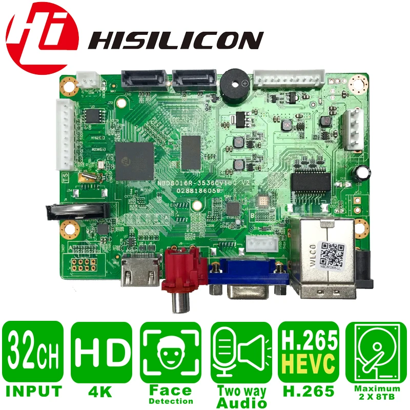NVR 32ch doska 4K 2*SATA MAX 16TB HDMI NVR IP rekordér HISILICON HI3536C ONVIF XMEYE DETECTION WEB DETECTION CCTV VIDEO DORKA