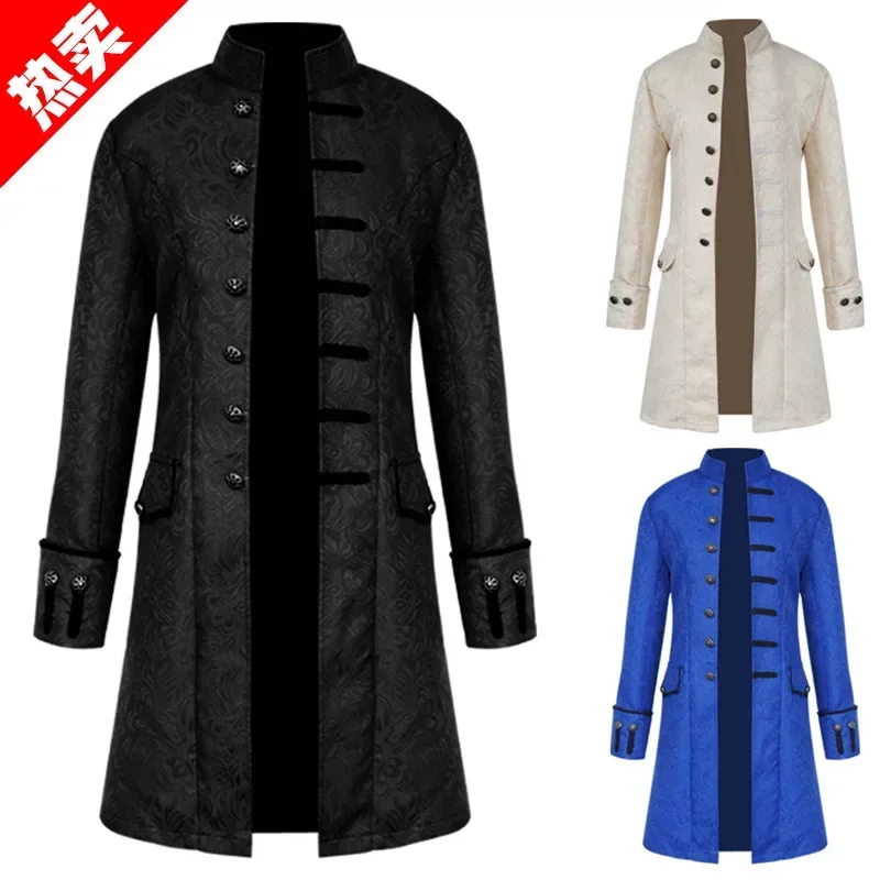 NWZSM muži Victoria Edwardian Steampunk Trench Coat Outwear Vintage Prince Overcoat Stredoveká renesančná bunda Cosplay kostým o