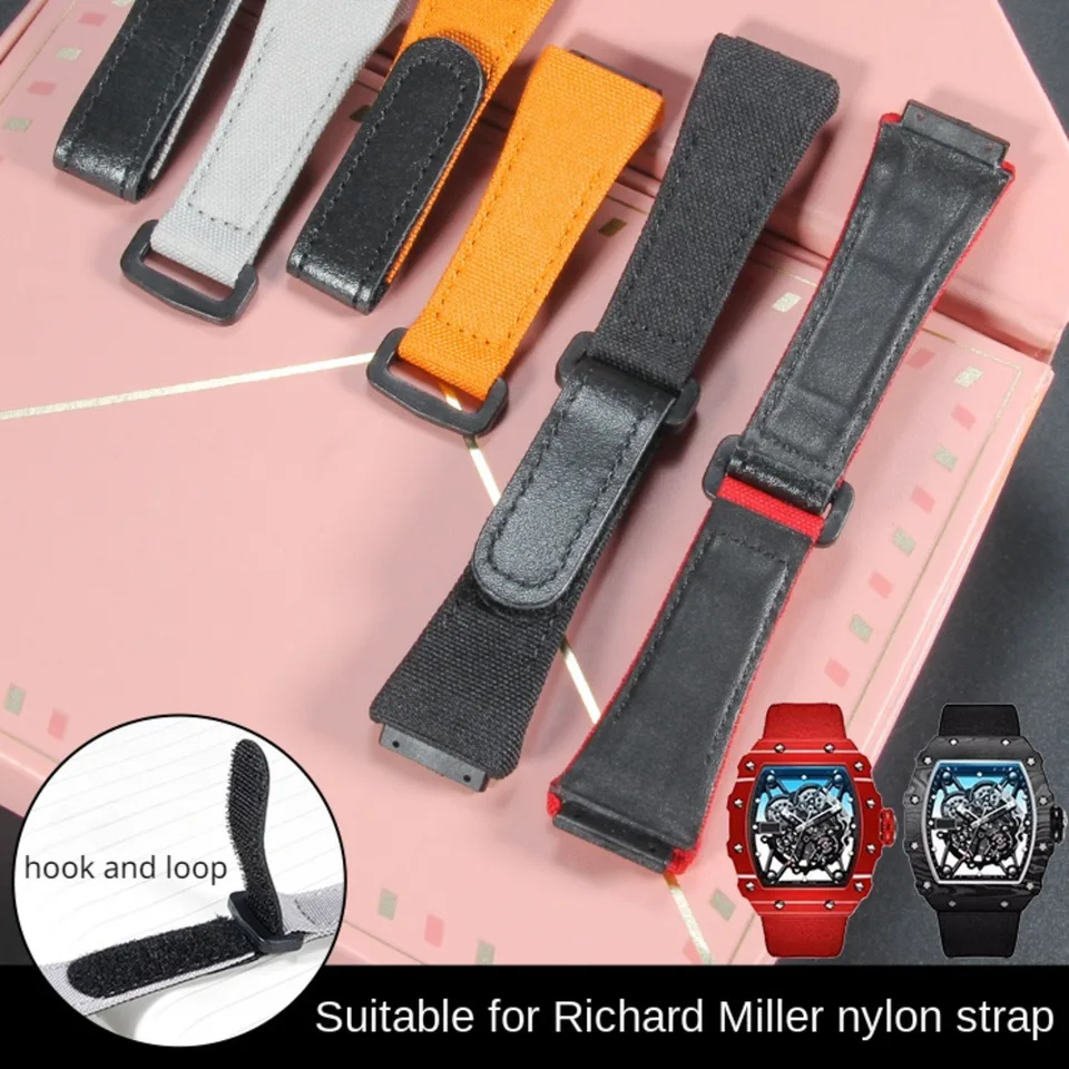 Nylon Canvas Watch Belt pre Richard Mille RM50 53 11 Series Geya Hook and Loop Pohodlný kožený remienok 25 mm