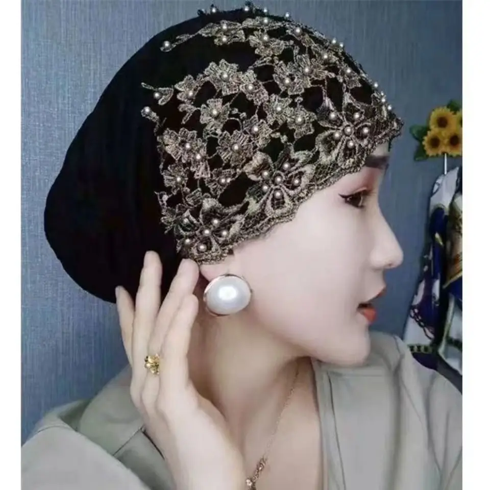 Nylon Turban Hat Dámske hidžáby výšivky 7 farby India uzávery mosliman turban ženy