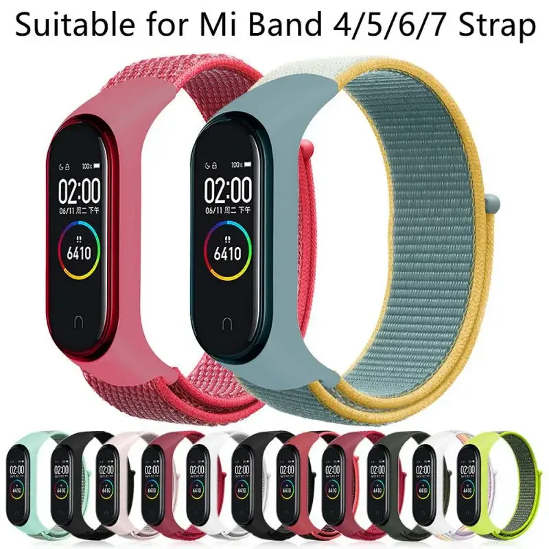 Nylonový popruh pre skupinu Xiaomi Mi Band 4/5/6/7/7 náramok Sports Sports Priedušný náramok pre Miband 4/5/6/7 náhradný popruh korea