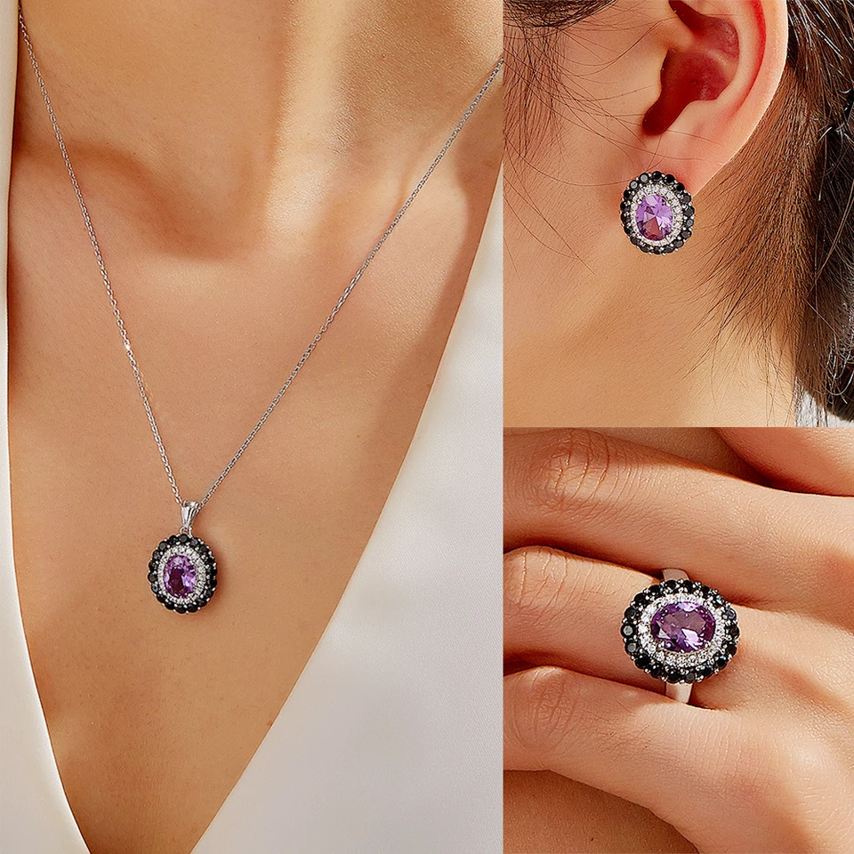 Nádherne navrhnuté farebné gemstone nano Alexander prsteň náušnice náhrdelník Dámsky S925 Strieborné svetlo luxusné šperky