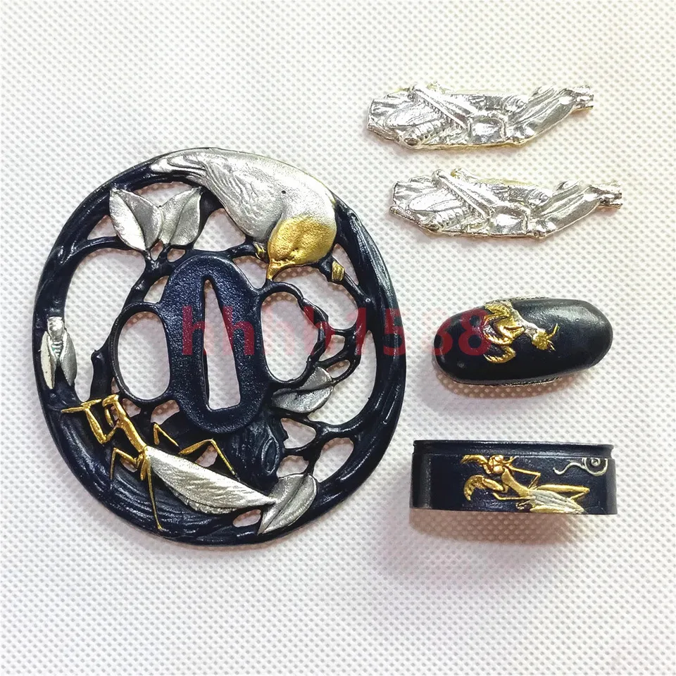 Nádherný mosadzný mosadz glod s striebrom tsuba handguard fuchi kashira menuki pre skutočné japonské samurai katana meč s mečom