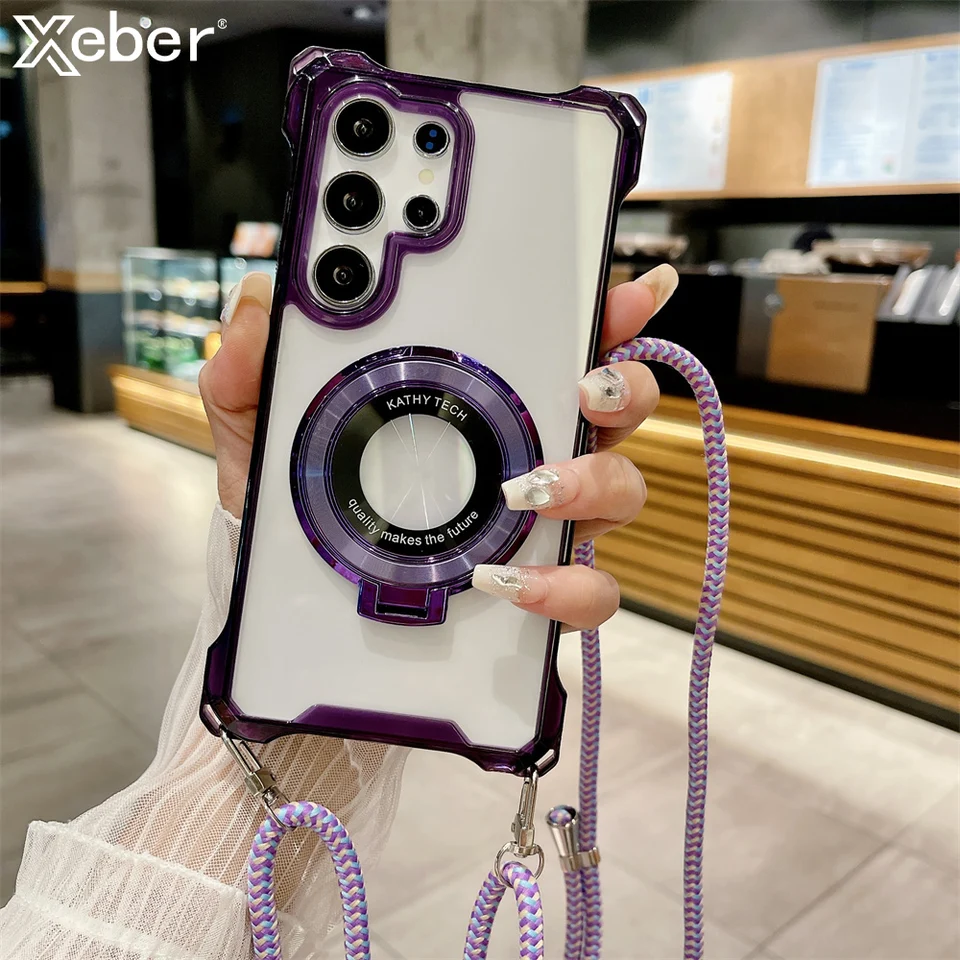 Náhrdelník Crossbody Lanyard Magnetic Stand Puzdro pre Samsung S24 S23 S25 Ultra A55 A54 A53 A52 A32 S22 S21 plus Fe A35 A25
