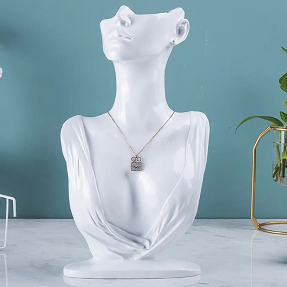 Náhrdelník Držiak stojanov na zobrazenie Resin Mannequin Organizátor Busta Busta pre model Pendant Držiteľ náušníc pre predajca obchodu