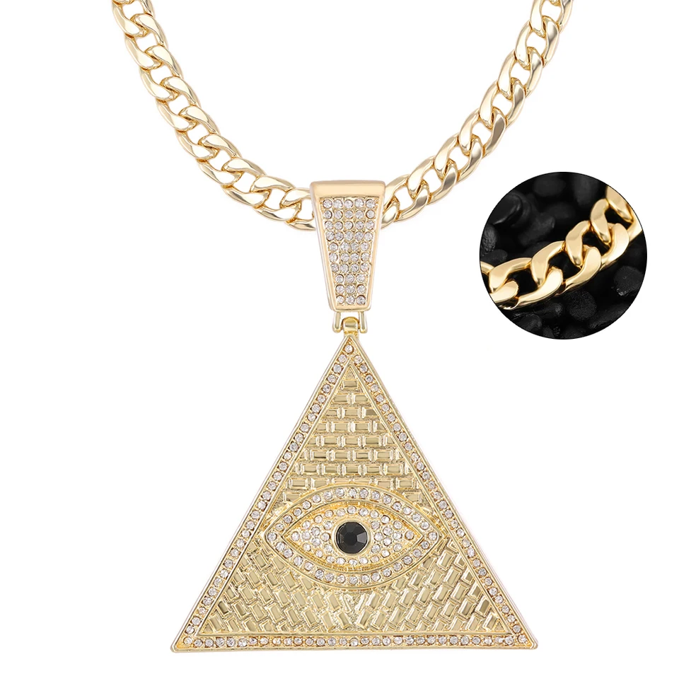 Náhrdelník Eye of Providence a prívesok Wirh for Men Iced Oout Oout Gold Color Hip Hop Punk Charm Chain Darček Náhrdelník