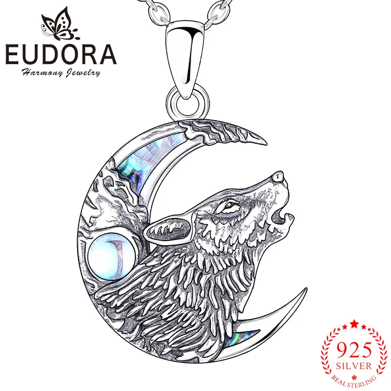 Náhrdelník Moon Wolf Eudora Nový 925 Sterling Silver Moonstone Wolf Prívesok zvieracie osobnosť Darček šperky pre mužov Ženy