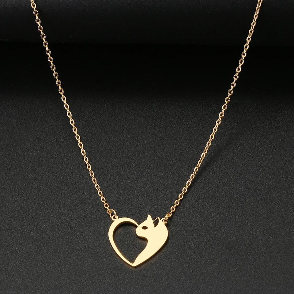 Náhrdelníky z nehrdzavejúcej ocele srdiečko Cat Dutiny prívesok Choker Choker Retiazka Charm módne náhrdelníky pre ženy Dievčatá darčeky