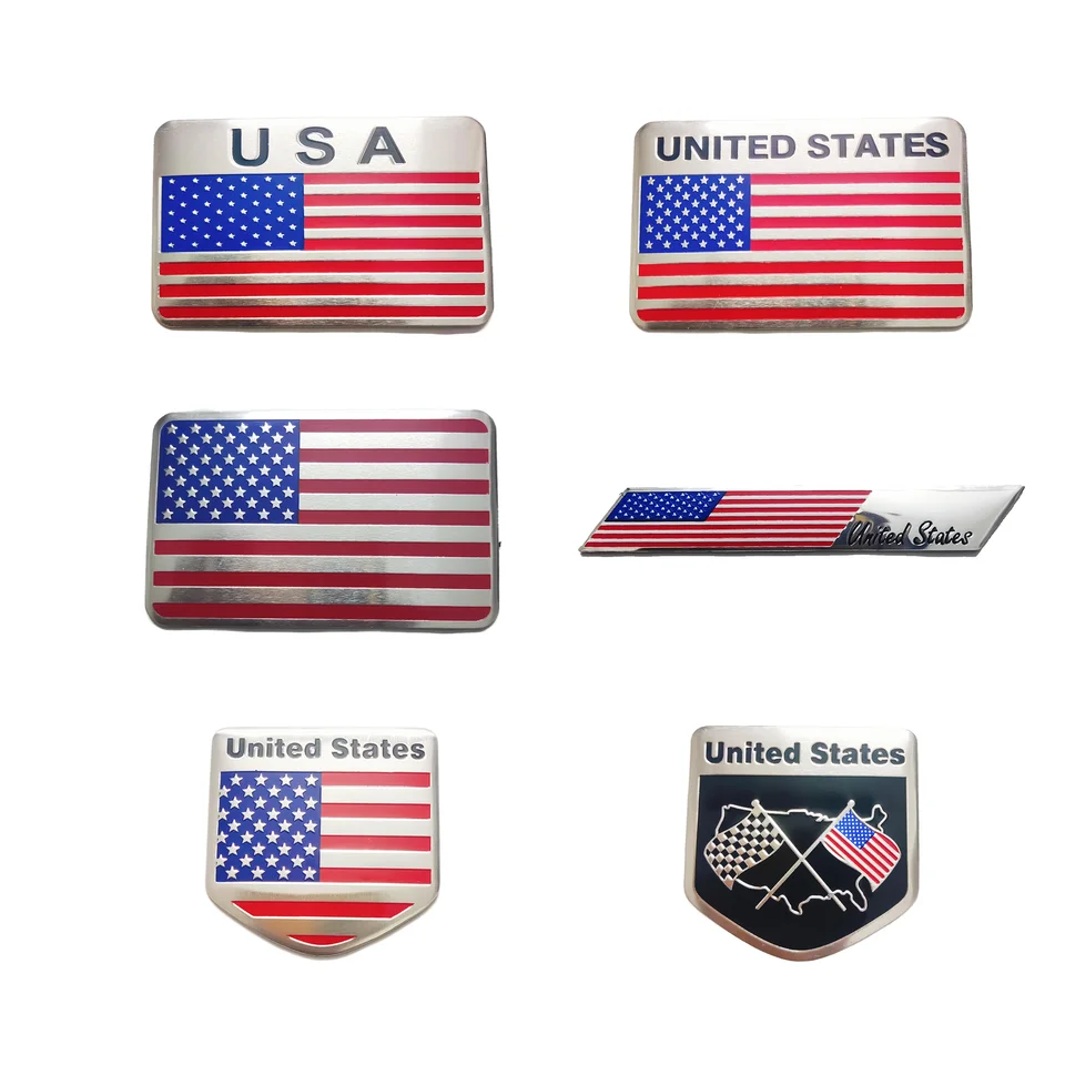 Nálepka na autá americkej vlajky, hliníková nálepka na zadnú chvost americkej vlajky, nálepka na dekoráciu Fender Automobile Automobile Fender