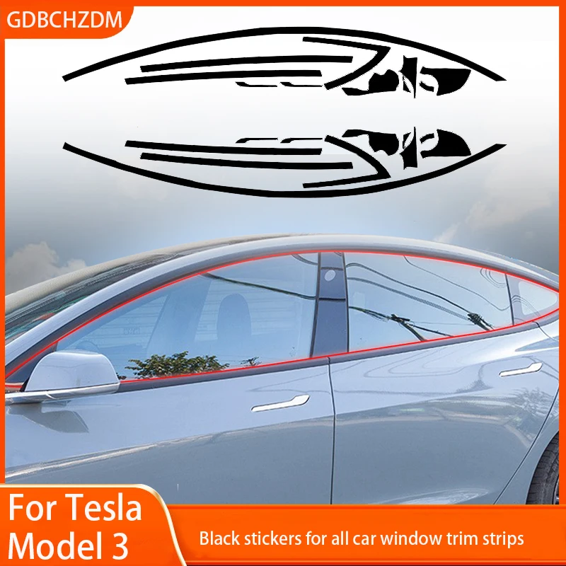 Nálepka na rámec okna pre Tesla Model 3 Exteriérový dekoračný príslušenstvo PVC Dvere Ruck Ruck Black Protector Trim Rifs 2017-2020