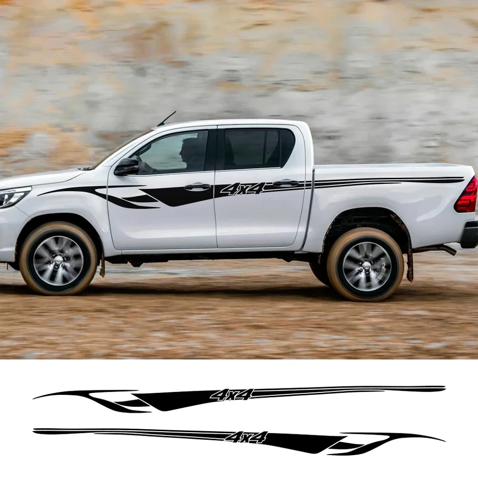 Nálepky na snímanie 2pcs pre Toyota Hilux Decor Dvere Side Stripes Nákladové vozidlo 4x4 Vinyl PVC Vlastný kryt automatické príslušenstvo