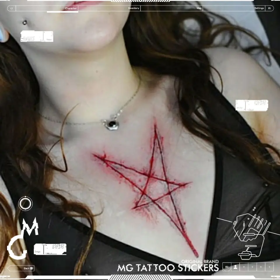 Nálepky na tetovanie červenej jazvy pre ženy muža Punk Art Dočasné tetovanie nepremokavý pentagram falošné tetovanie trvalé tetovanie nálepka