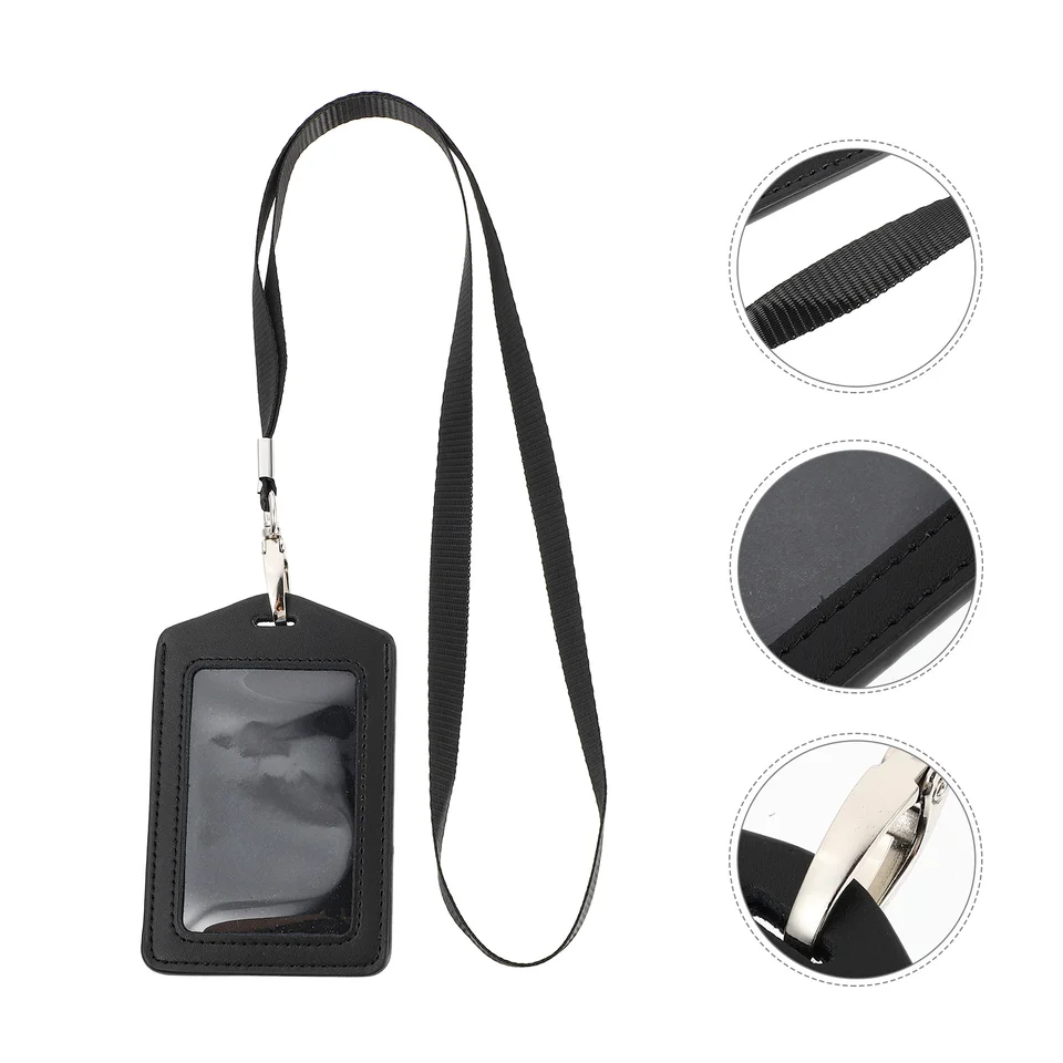 Nálepky štítkov Lanyard Card Držiteľ PU autobus Puzdro Vertikálne vodotesný odznak ID čierny personál