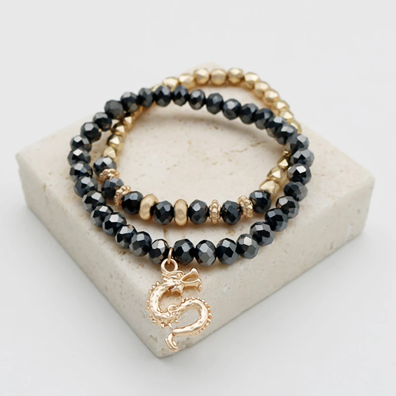 Náramky Dragon Charm Set pre ženy čierne Čierne jemné módne šperky módne doplnky Cool darček