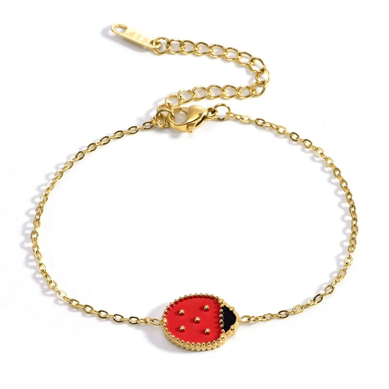 Náramky hmyzu módnej značky pre ženy z nehrdzavejúcej ocele Smalt Ladybug Charm šperky 18k zlatá z426