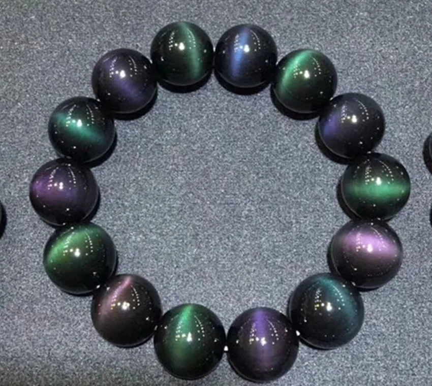 Náramky s dvojitým dúhovým okom Obsidian Prírodný kameň 16 mm okrúhle korálky Energetické kamenné náramky Šťastie pre ženy